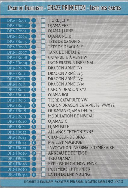 Pack du Duelliste - CHAZZ PRINCETON - Liste des Cartes