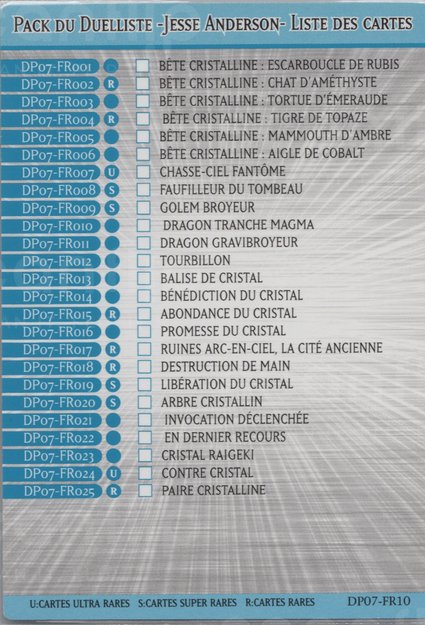 Pack du Duelliste - JESSE ANDERSON - Liste des Cartes