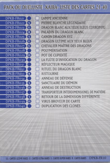 Pack du Duelliste - KAIBA - Liste des Cartes 21-40